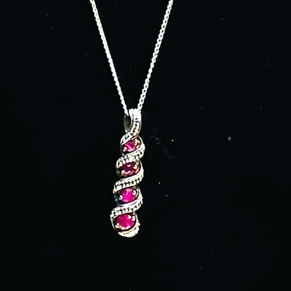 Vintage 925 Sterling Silver Ruby & Diamond Accent Pendant Necklace — Y2K Era